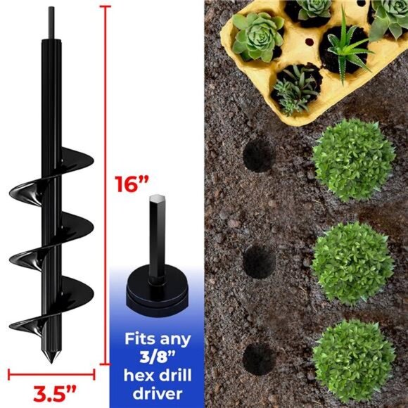 Drill Bit for Planting – 1.6 x 16 Inch & 3.5 x 16 Inch set - Garden Spiral Drill - Picture 2 of 7